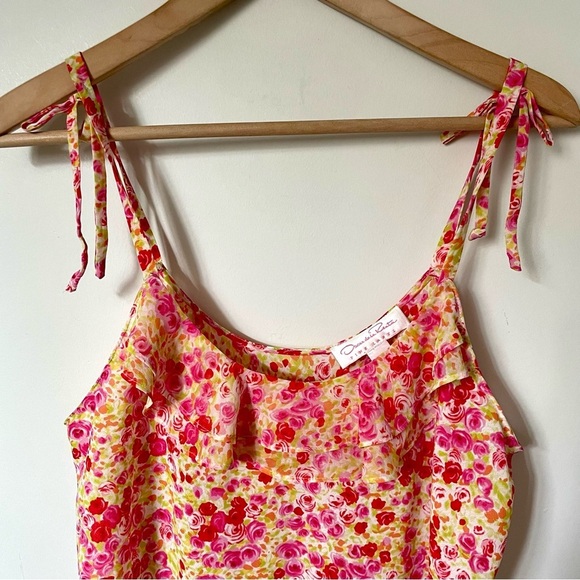 Oscar de la Renta Floral Mini Slip Dress Pink Ruffle Coquette Feminine Large - Picture 7 of 8